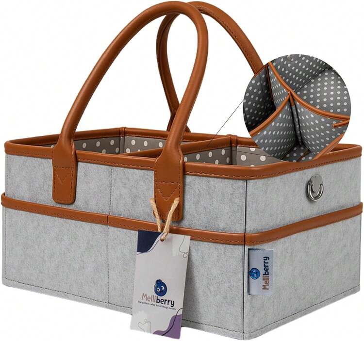 Baby Diaper Caddy Changing Table Organizer - Baby Basket Diaper Caddy Organizer With Handle - Basket For Nursery With Changing Pads & Storage - 巧克力棕 - 查看 1