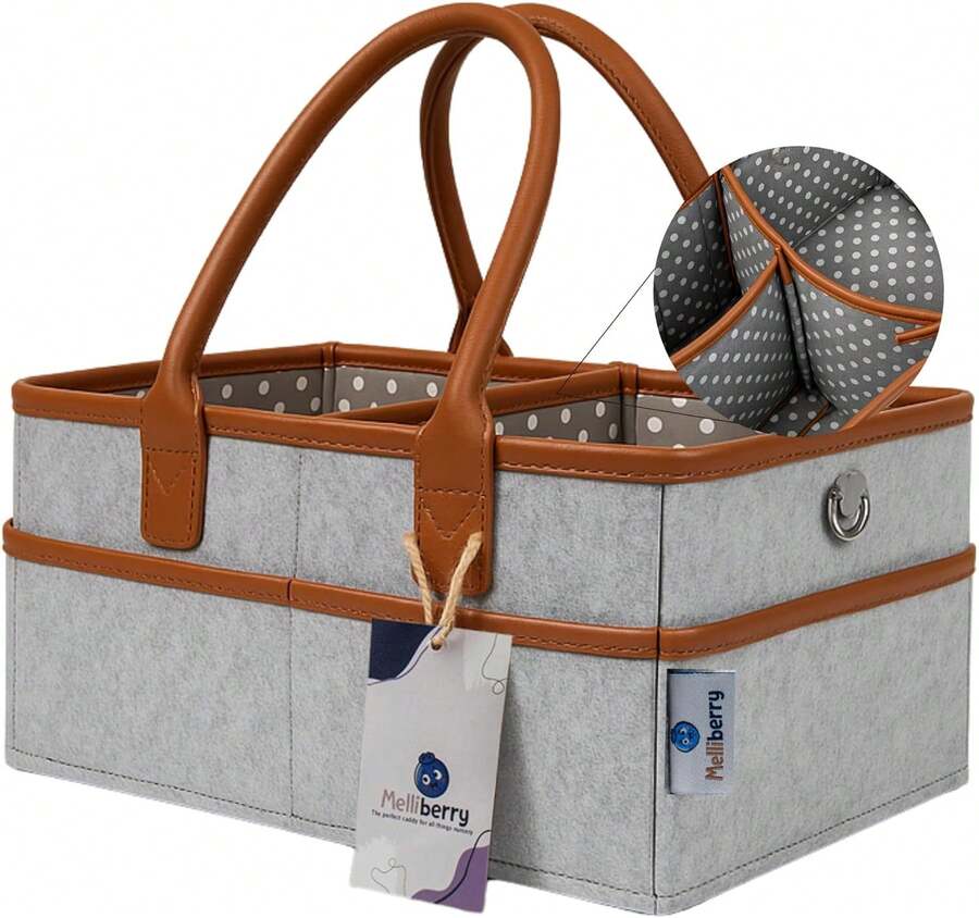 Baby Diaper Caddy Changing Table Organizer - Baby Basket Diaper Caddy Organizer With Handle - Basket For Nursery With Changing Pads & Storage - Chocolate Brown - View 1