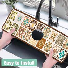 1pc Vintage Palace Style Faucet Water Absorbent Pad, Kitchen Sink Artistic Aesthetic Faucet Mat, Boho Geometric Mosaic, Luxury Bathroom Faucet Splash Guard, Countertop Accessory, Made Of Diatomite, Kitchen & Dining Decor, Dish Drying Sink Drain Mat, Non-Slip Heat Insulation, Kitchenware, Home Decoration, Room Decor, Ideal Gift, Hand Washable - Multicolor - View 8