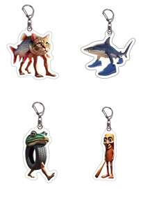 10pcs Cartoon Animal Keychain Creative Brainrot Sigmas Skibidi Rizz Cat Funny Keyring Accessories, Fans Gift School