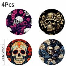4pcs/Set Halloween Cup Coasters, Pumpkin Pattern Round Coasters With Rubber Base, Suitable For Drinks, Coffee, Decoration, Home, Office, Bar, Holiday Or Party