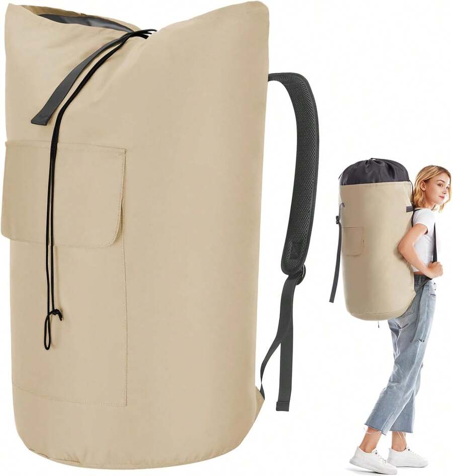 Bolsa de lavandería extra grande de 115L, mochila de lavandería resistente y grande, artículo esencial para dormitorio para hombres, bolsa de lavandería tipo mochila color caqui para campamento, bolsas extra grandes para lavandería, bolsa de viaje para la lavandería para la universidad - Caqui - Ver 1