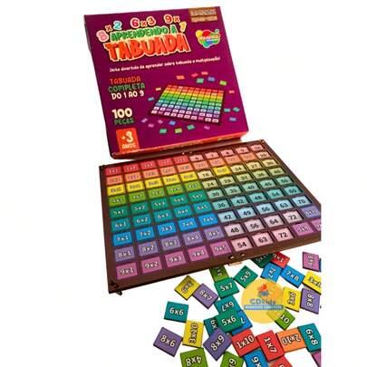 Jogo Aprendendo a Tabuada 100 peças em MDF Brinquedo Educativo Didático Operação Matemática