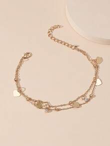 1pc Multi-Layer Heart Bell Tassel Anklet, Versatile Beach Travel Accessory For Women - Yellow Gold - View 2