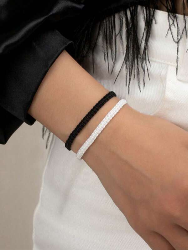 2 pièces/set, 2 bracelets assortis de couple noir et blanc simples, cadeau d'anniversaire, convient pour un port quotidien