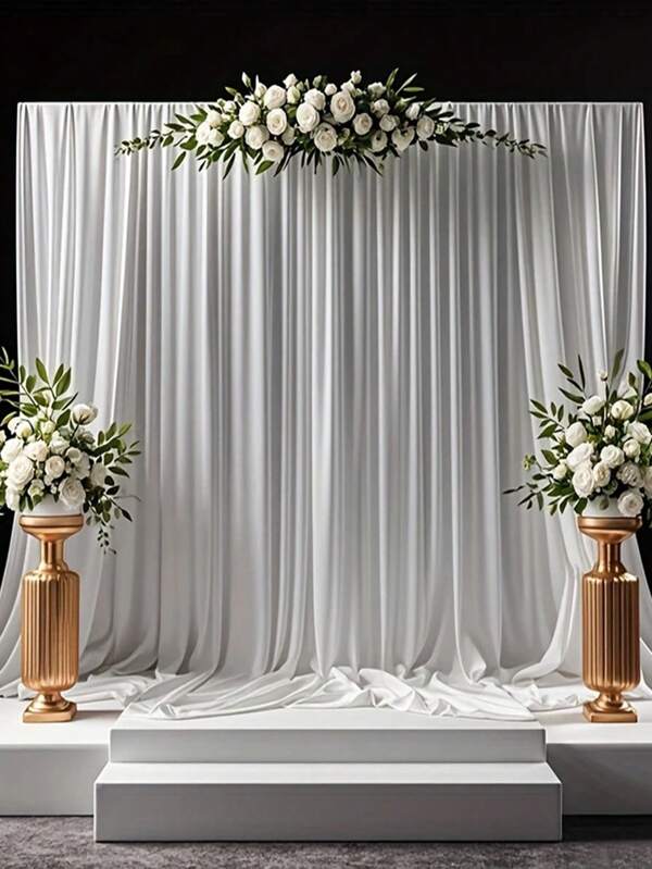 1 pieza de cortina de fondo de satén de chifón blanco lujoso y elegante - Hecha de tela de poliéster blanca elástica, resistente a las arrugas y resistente a la decoloración - Muy adecuada para ocasiones como bodas, fiestas, ceremonias, etc.