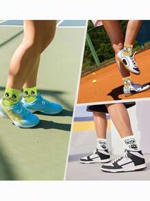 5 Pares (Cores Aleatórias) Meias Esportivas de Tornozelo Médio Respiráveis, Engraçadas e Coloridas com Expressão Fofa de Desenho Animado e Doces