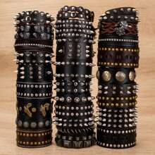 Juego de 6 piezas/12 piezas/18 piezas de pulseras vintage estilo minimalista punk para hombre