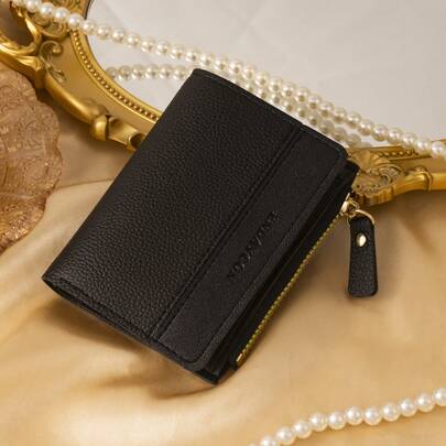 黑色字母细节折叠小钱包口袋钱包小钱包双折超薄女士钱包轻便便携信用卡钥匙包短款钱包可爱现代时尚生日礼物圣诞周年纪念女士女孩女士、商务、周年纪念、圣诞节、情人节、生日礼物、礼物、爱人、女士、女士、学校用品包、宿舍和返校