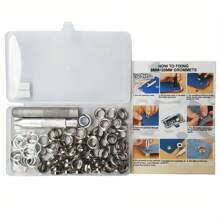 Zestaw narzędzi do przelotek 100 szt. (6/8/10/12 mm) Zestaw miedzianych przelotek z otworem, dziurkacz, narzędzia do ustawiania przelotek do odzieży, skóry, pasków, tkaniny, z stemplem i dziurkaczem do tworzenia biżuterii - trwałe narzędzia żelazne do skóry, pasków, odzieży i zasłon - zawiera torbę do przechowywania, zestaw przelotek | Narzędzia do dziurkowania | Trwałe narzędzia