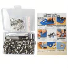 Zestaw narzędzi do przelotek 100 szt. (6/8/10/12 mm) Zestaw miedzianych przelotek z otworem, dziurkacz, narzędzia do ustawiania przelotek do odzieży, skóry, pasków, tkaniny, z stemplem i dziurkaczem do tworzenia biżuterii - trwałe narzędzia żelazne do skóry, pasków, odzieży i zasłon - zawiera torbę do przechowywania, zestaw przelotek | Narzędzia do dziurkowania | Trwałe narzędzia