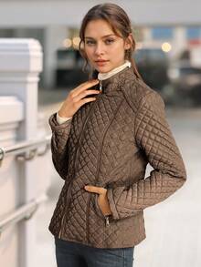 Áo khoác phao nữ Giolshon dáng casual, có mũ, có túi, chất liệu nhẹ, thích hợp mặc hàng ngày vào mùa xuân, thu và đông. - Màu nâu - Xem 6