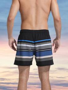 MADHERO Men's Striped Beach Swim Trunks With Compression Lining, 2-In-1 Quick Dry Swimwear - Black - View 7