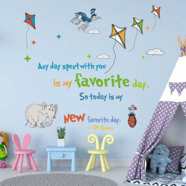Colorful Elephant Kite Inspirational Slogan Wall Decals, Self-Adhesive Stickers For Living Room, Bedroom Decor