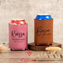 个性化皮革罐式冷却器，刻字礼物，父亲节圣诞礼物，男朋友礼物，伴娘礼物，生日礼物，单身派对礼物，啤酒罐冷却器 - 多色 - 查看 1