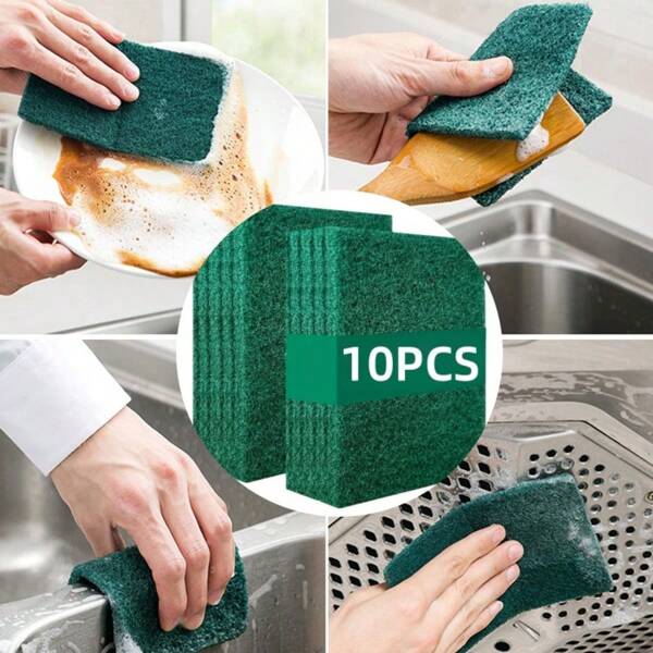 20 piezas Esponjas de limpieza rectangulares de microfibra verde de bajo deshilachado - Estropajo de poliéster con estilo vintage para la cocina, cepillos para lavar platos, limpiadores de ollas - Lavable a máquina para uso doméstico en la cocina