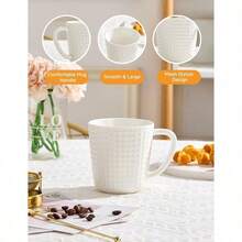 Tazas De Cafe De Ceramica De 15 Onzas Juego De Tazas Grandes En Relieve Con Asa Tazas De Cafe Unicas Para Cafe Con Leche Capuchino Cacao Te Caliente Moca Leche Regalo De Boda De Inauguracion - Blanco - View 7