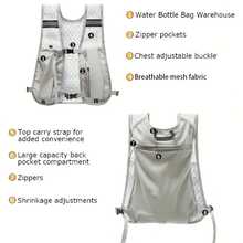1pc Unisex Lightweight Sports Vest With Phone & Water Bottle Pockets - Adjustable Straps, Zippered Compartment, Mesh Back For Running, Hiking, Gym - Black, Running Gear, Breathable Fabric - Multicolor - View 3