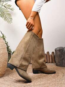 Modne buty na grubym obcasie ze szpiczastym noskiem, super fajne buty zwiększające wysokość, buty do połowy łydki, buty za kolano, duży rozmiar, buty z grubą podeszwą, buty z nogawką do spodni, buty na grubym obcasie z kwadratowym noskiem, buty za kolano na niskim obcasie, buty w stylu western, jednolity kolor, punk retro, streetwear, klub nocny, aksamitna impreza, na zewnątrz, jesień/zima, buty za kolano na wysokim obcasie, duży rozmiar