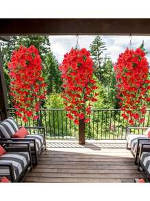 1/4 Stücke 75cm künstliche hängende Blumen, künstliche rote Prunkwinde Dekoration, UV-Schutz, für Outdoor Garten, Hof Dekoration, Hochzeit, Hochzeitslocation Dekoration, Flur Balkon Dekoration, Party Dekoration, Heim Dekoration, Schlafzimmer Wohnzimmer Dekoration, Wanddekoration, Büro Dekoration, Sommer Dekoration, Herbst Dekoration, Geburtstagsgeschenk, Jubiläum, Abschlussgeschenk
