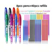 48 支可擦凝胶笔套装，8 种颜色，可替换笔芯，带口袋夹，适合学校和办公室使用，返校礼物，返校礼物 - 彩色 - 查看 1