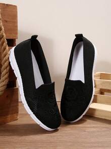 Giày lười đế bằng thêu thoáng khí mùa thu/đông, giày lười mũi tròn nhẹ màu nâu mới mùa hè, thời trang đa năng và thoải mái, giày thể thao dành cho nữ - màu đen - Xem 8