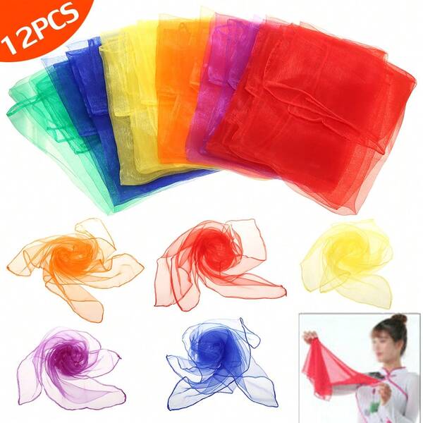 3 Set (12pcs/Set) Gradient Juggling Silk Dance Magic Tricks Dancing Props Scarves Chiffon UK