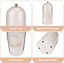 Toothbrush Holders With Sliding Lid, Rotating 3 Slots Bathroom Organizer Countertop, Tooth Brush Toothpaste Holder Bathroom Counter Stand Caddy For Vanity Makeup Brushes Holder (White) - 白色 - 查看 7