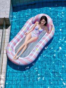 1 pieza Tumbona inflable flotante, sofá inflable portátil para exteriores para piscina, playa, vacaciones, artículos esenciales de playa, accesorios de playa - Multicolor - Ver 2