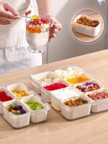 1 Stück/2 Stücke Fach-Lebensmittelbehälter mit luftdichtem Deckel, geeignet zum Aufbewahren von Süßigkeiten, Obst, Nüssen und Snacks. Hergestellt aus Material mit Frischhaltefunktion, verwendbar für Strand-Picknick, Partyausstattung, Kühlschrankorganisation und tragbaren Outdoor-Gebrauch. Einfache Lebensmitteleinteilung und Frischhalten der Lebensmittel in hygienischer Weise, Campusausstattung, Studentenbedarf, Rückkehr zur Schule Bedarf.