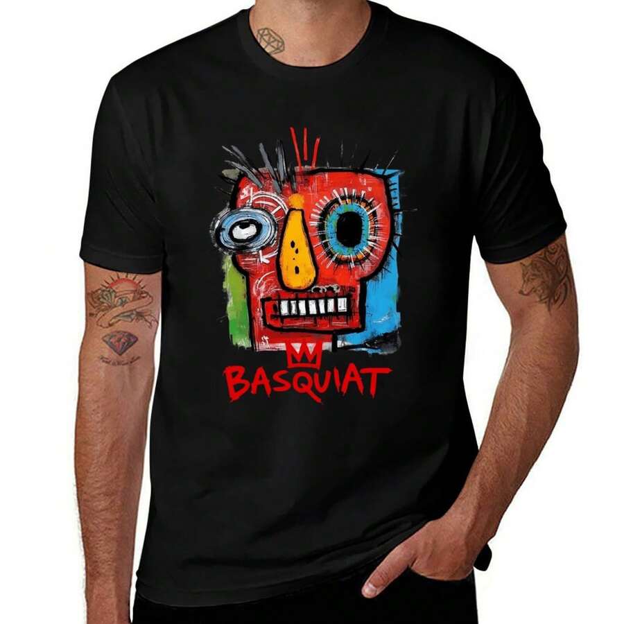 Cool Graphic T-Shirts For Men - Jean And Michel Artist Basquiat Oversized T Shirt Loose Fit Vintage Washed Short Sleeve Tee For Men Women - 黑色 - 查看 1