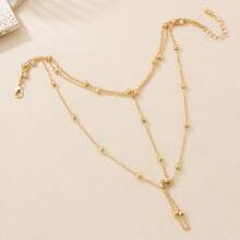 1pc Versatile Boho Style Metal Beaded Toe Chain Anklet For Women
