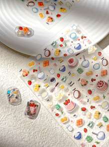 Adesivos de Nail Art de Bolo de Morango, Adesivos Decorativos da Série Café da Manhã Bonito e Doce