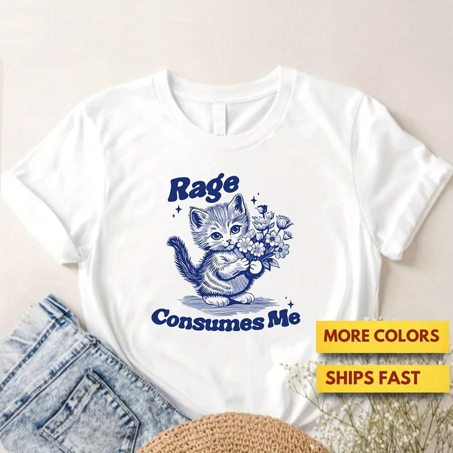 Funny Rage Consumes Me Cat Shirt, Cute Cat Shirt, Cat Meme Shirt, Funny Cat Shirt, Gift Shirt, Cat Lovers, Pm Ultra Ft - White - View 1