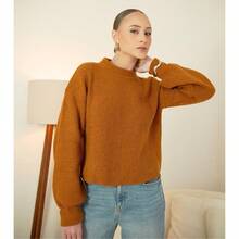 Blusa De Frio Feminina Tricot Manga Longa Bufante Casual De trico  Moda Diário Inverno