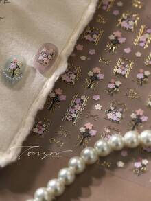 1张5D春夏花卉美甲贴纸，花朵和卡通动物美甲贴花，自粘式美甲配件，适合女性和女孩，是派对美甲和生日礼物的完美之选。 - 淺粉色 - 查看 3