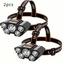¡Experiencia súper brillante! Faro recargable 1/2, equipado con 5 cuentas LED, carga USB, 8 modos, ¡que brinda la mejor iluminación para correr, caminar y trabajar al aire libre! - Paquete de 2 - Ver 10