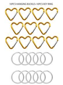 10 pièces/20 pièces Porte-clés pince en forme de cœur en alliage d'aluminium, clips pression en forme de cœur avec anneau porte-clés pour usage extérieur, voyage, promenade, hamac, laisse pour chien, porte-bouteille d'eau, fournitures, rose