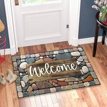 1pc Home Decor Non-Slip Washable Stone Pattern Printed Welcome Doormat - Entrance Mat With "WELCOME" Print, Non-Slip Diatomite Carpet, 3D Printed Rectangle, Suitable For Entryway, Living Room, Kitchen, Bedroom, Hallway, Bathroom, Laundry Room - Polyester Carpet, For Indoor And Outdoor Home Decor - Multicolor - View 5