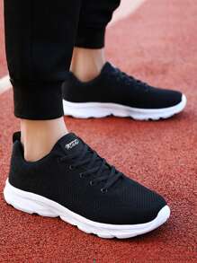 Novo Tênis Esportivo Casual Masculino Preto Sólido, Tênis Esportivo Versátil e Leve para Caminhada, Tênis Casuais Planos de Corrida para Homens