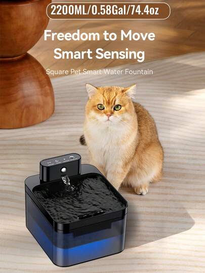 Wireless Cat Fountain, 2.2 L Drinking Fountain For Cats, Wireless With Motion Sensor, Cat Drinking Fountain, Quiet Water Pump With LED, Battery Operated 2600 MAh, High-Quality Filtration,