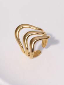 1 Stück stilvoller, geometrisch linienförmig durchbrochener, goldplattierter Edelstahlring, minimalistische Modeaccessoires, geeignet für den täglichen Gebrauch von Frauen, Partys und Dates