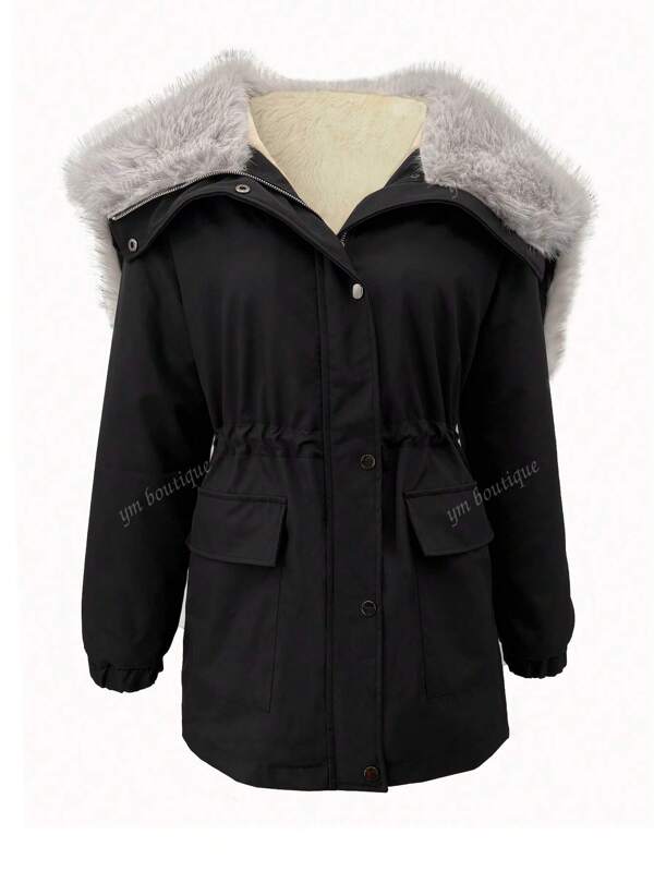 Women's Autumn/Winter Parka Jacket, Long Sleeve Casual Drawstring Hooded Zip-Up Coat