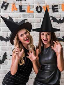 2/6/12 PIEZAS Decoraciones de Halloween Sombreros de bruja Accesorio de disfraz, Sombrero de mago negro grueso con cuerda para colgar a granel para mujeres y niños para decoración de porche, interior, exterior, fiestas, hogar, otoño, habitación - Multicolor - Ver 7