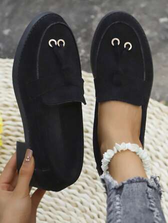 Mocassins de mode casual à bout rond et talon épais, avec Glissant
