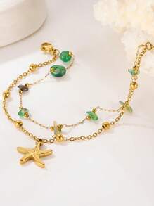 1 pieza Pulsera con dije de concha, pulsera de estilo bohemio de piedra natural para damas