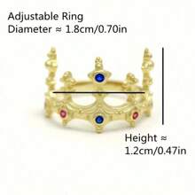 1 pièce Bague couronne élégante de couleur or avec cubic zirconia, bague de couronne de fiançailles et de mariage, accessoire de bijoux, cadeau