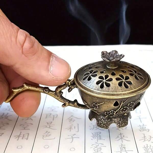 1 pezzo, Bruciatore di incenso a fiore di plum in stile classico, creativo e portatile, in legno di agarwood, adatto per meditazione, spa, yoga, culto buddista, sala del tè domestica, aromaterapia e decorazione da tavolo