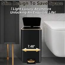 Black Bathroom Accessories 8 Piece Black And Gold Bathroom Set, Bathroom Accessories With Stainless Steel Bathroom Trash Can,Toilet Brush,Toothbrush Set,Soap Dispenser - 淡紫色 - 查看 6