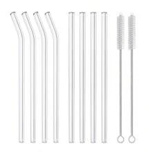 8/12pcs Glass Drinking Straws With Woven Cleaning Brushes